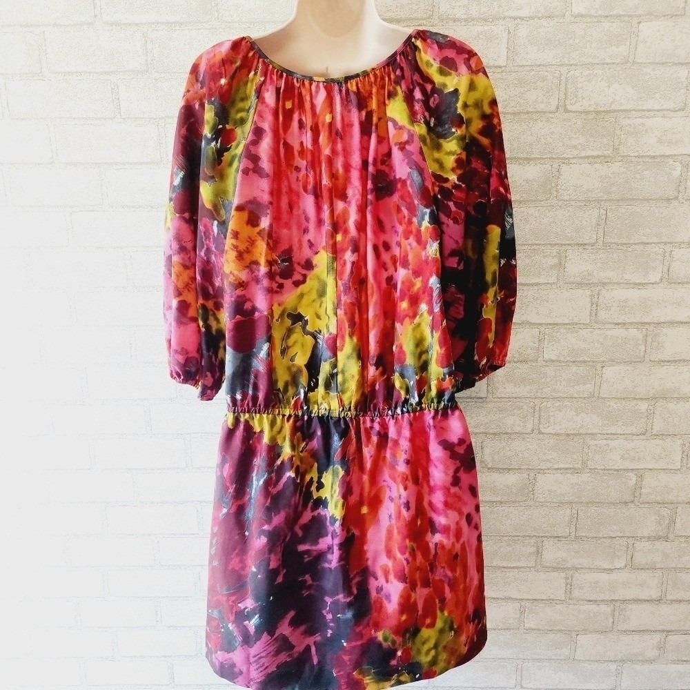 Trina Turk Silk Wool Watercolor Floral Mini Dress Pink Yellow Orange Size 10 - Picture 5 of 8